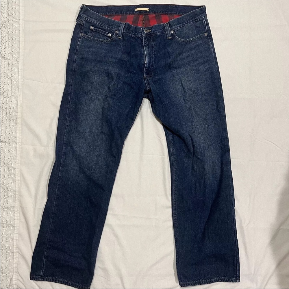 LL Bean Flannel Lined Jeans Men's 40x32 Classic Fit Plaid Work Wear Blue Denim